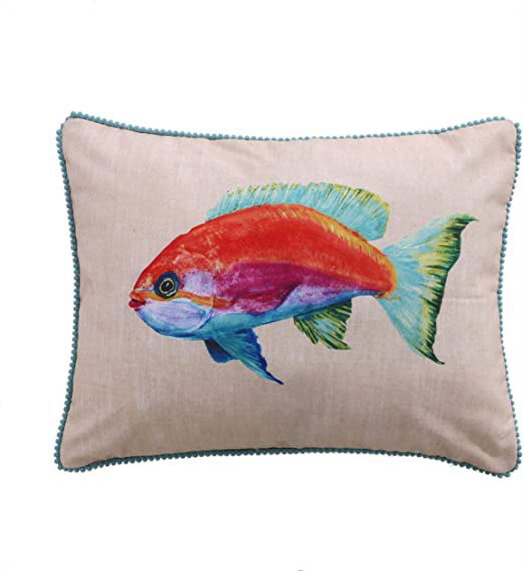 Multi-Colored Fish Embroidered Nautical Throw Pillow