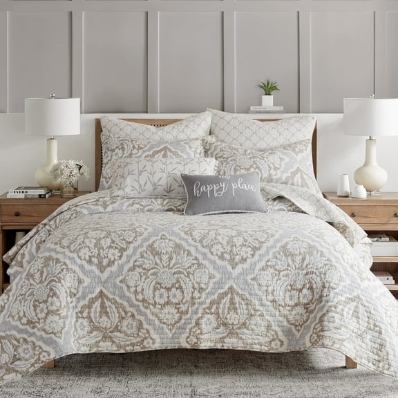 Levtex Home - Becker Taupe Quilt Set - King Quilt and Two King Shams - Ikat - Taupe, Grey and Cream - Quilt (106x92in.) and Shams (20x36in.) - Reversible - Cotton