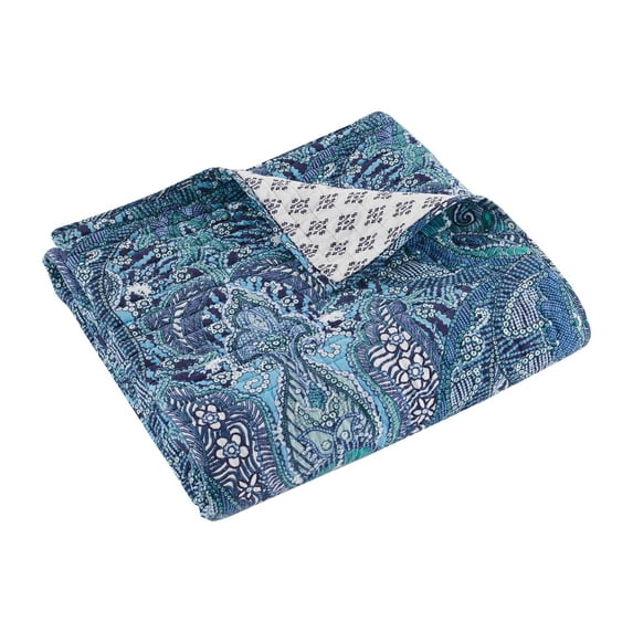 Levtex Home - Bellamy Teal - Throw - Regal Damask Design - Blue, Navy, Teal and White - Quilt (50x60in.) and Sham 50x60in. - Cotton/Cotton