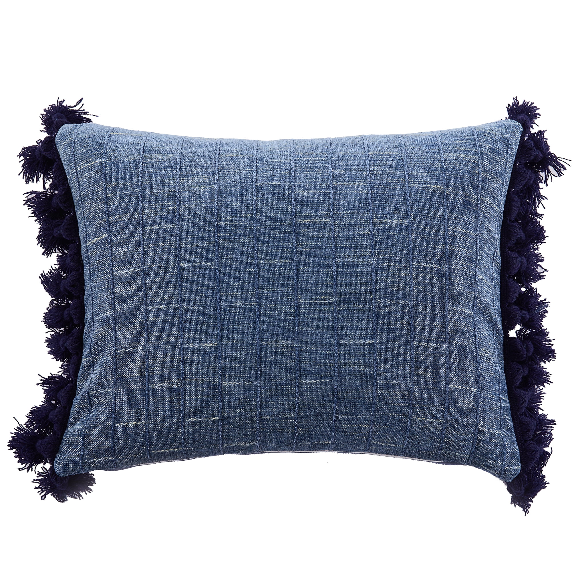 Bennett Chambray and Denim Blue Tassel Pillow 14x18