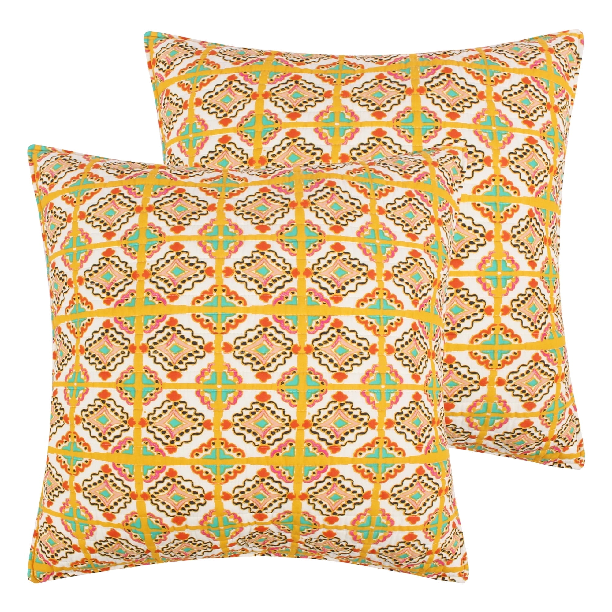 Bertelli Multicolor Cotton Euro Shams with Medallion Tile