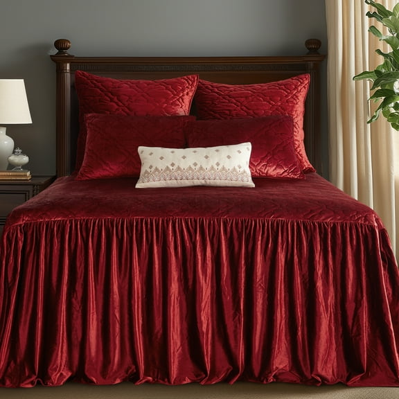 Levtex Home - Birch Hill Caserta Bedspread - Twin Bedspread - Arabesque Medallion - Red Velvet - Bedspread (39x75+30in. drop) - Velvet/Polyester