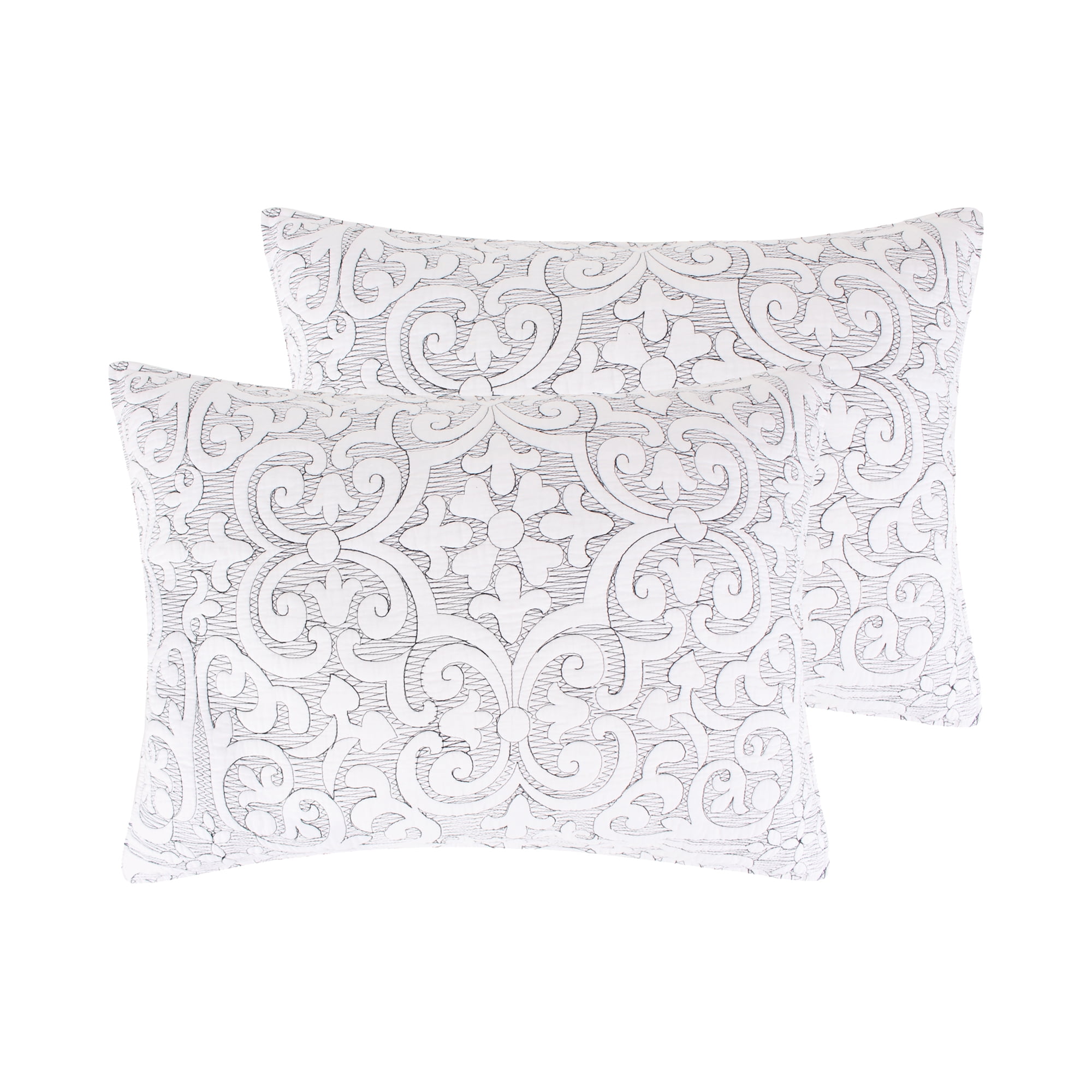 Levtex Home Birch Hill Sherbourne Sham - Quilted Medallion White with Black Stitch - King Sham - (36 x 20in.) - Reversible - Cotton Front/Microfiber Reverse - Sold as a set of 2 shams