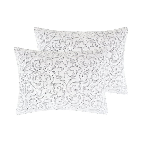 Levtex Home Birch Hill Sherbourne Sham - Quilted Medallion White with Black Stitch - Standard Sham - (26 x 20in.) - Reversible - Cotton Front/Microfiber Reverse - Sold as a set of 2 shams