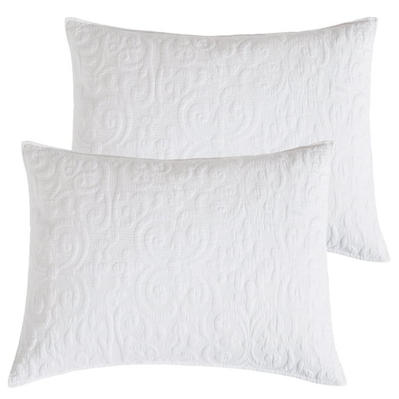 Levtex Home Birch Hill Sherbourne Sham - Quilted Medallion White with White Stitch - King Sham - (36 x 20in.) - Reversible - Cotton Front/Microfiber Reverse - Sold as a set of 2 shams