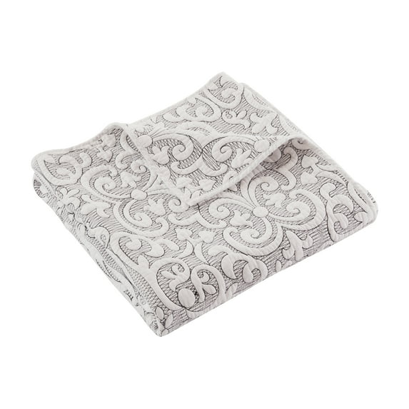 Levtex Home Birch Hill Sherbourne Throw - Quilted Medallion White with Black Stitch - 50x60in. - Reversible - Cotton Front/Microfiber Reverse