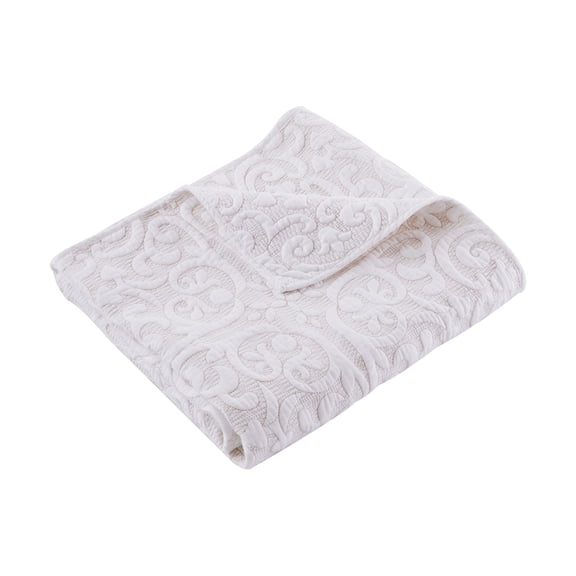Levtex Home Birch Hill Sherbourne Throw - Quilted Medallion White with Taupe Stitch - 50x60in. - Reversible - Cotton Front/Microfiber Reverse