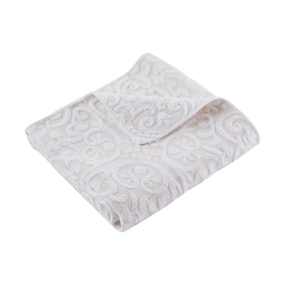 Levtex Home Birch Hill Sherbourne Throw - Quilted Medallion White with Taupe Stitch - 50x60in. - Reversible - Cotton Front/Microfiber Reverse