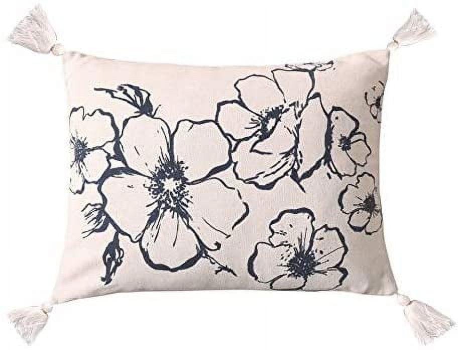 Black and White Floral 14x18 Cotton Pillow