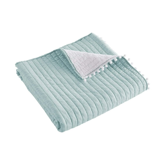 Levtex Home - Blue Haze Pom Pom - Throw - Blue Haze - Teal Green - Quilt (50x60in.) and Sham 50x60in. - Cotton/Cotton