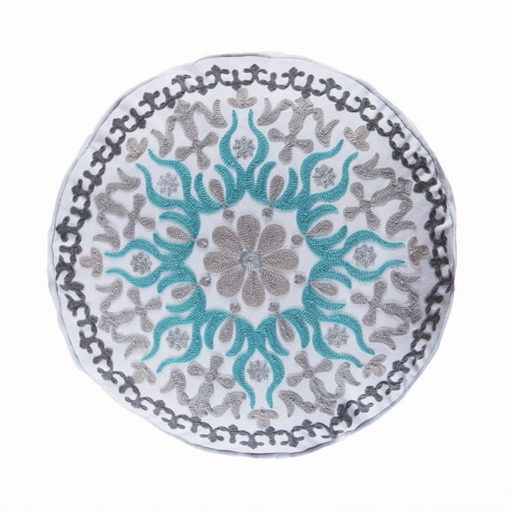 Levtex Home - Bondi - Decorative Pillow (18in. Round) - Round Medallion - Teal, Grey and White