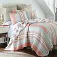 thumbnail image 1 of Levtex Home - Brighton Coral Quilt Set - Twin/Twin XL Quilt (68x86in.) + One Standard Pillow Sham (26x20in.) - Striped Coastal - Coral, Light Blue, Green, White, - Reversible - Cotton Fabric, 1 of 4