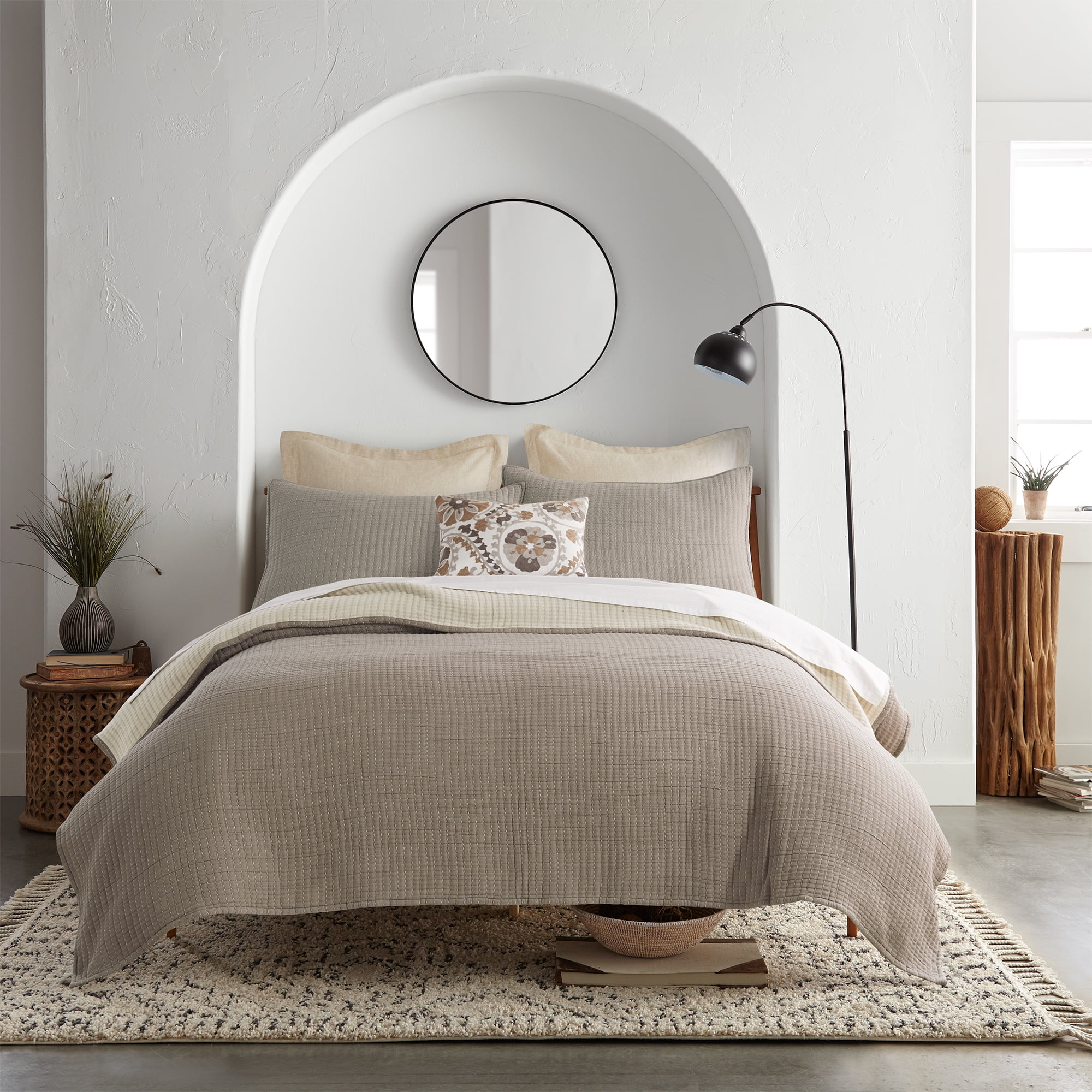Taupe Cotton Reversible Full/Queen Quilt Set