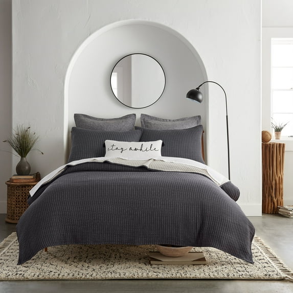 Levtex Home - Caden Cotton Gauze - King Coverlet/Quilt - Grey Magnet - Coverlet/Quilt Size (106 x 92in.) - 100% Muslin Cotton