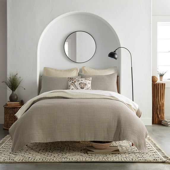 Levtex Home - Caden Cotton Gauze - King Coverlet/Quilt - Taupe - Coverlet/Quilt Size (106 x 92in.) - 100% Muslin Cotton