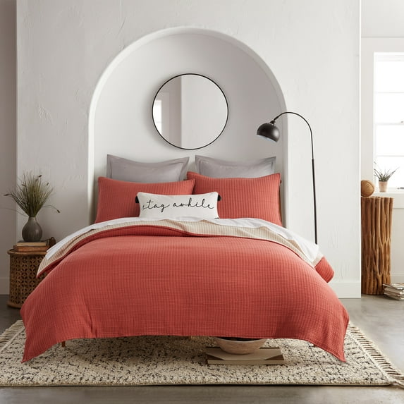 Levtex Home - Caden Cotton Gauze - Twin Coverlet/Quilt - Clay - Coverlet/Quilt Size (68 x 86in.) - 100% Muslin Cotton