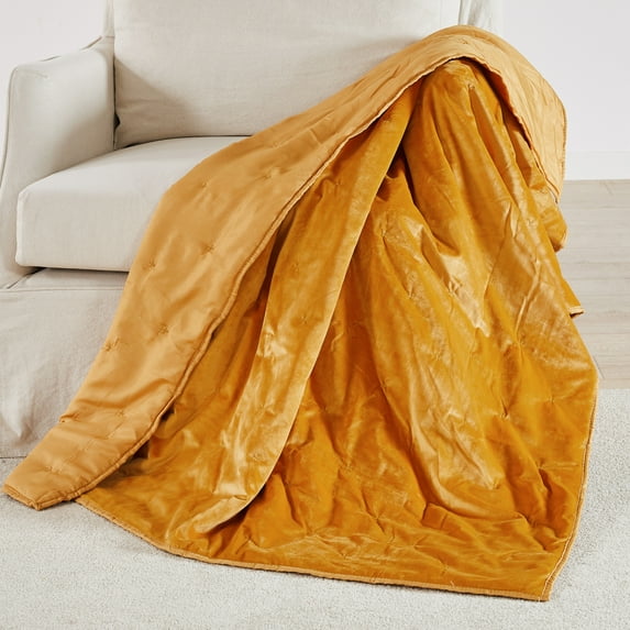 Levtex Home - Calabria Ochre - Throw - Ochre - Crushed Velvet - Dot Stitch Quilting - Quilted Throw (50x60in.) - Polyester