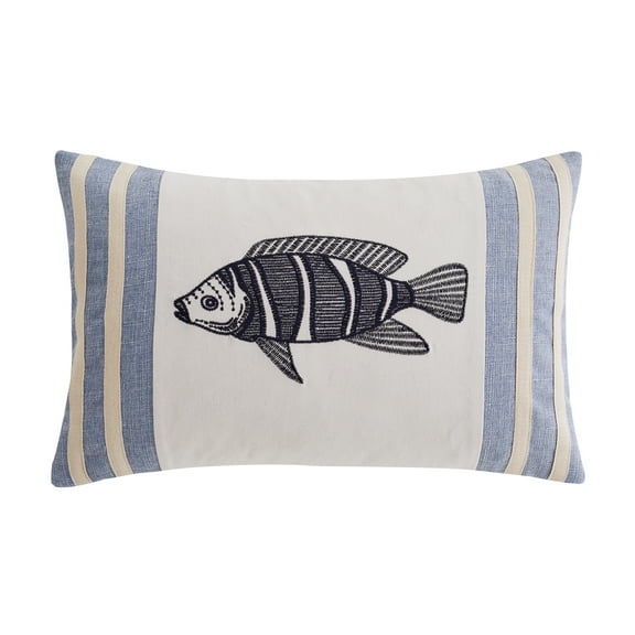Levtex Home - Cambria - Decorative Pillow (14 x 18in.) - Fish - Navy, Chambray Blue, Taupe and Cream