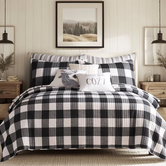Levtex Home - Camden Quilt Set -Twin/Twin XL Quilt + One Standard Pillow Sham - Buffalo Check in Grey and Cream - Quilt Size (68 x 86 in.) and Pillow Sham Size (26 x 20 in.)