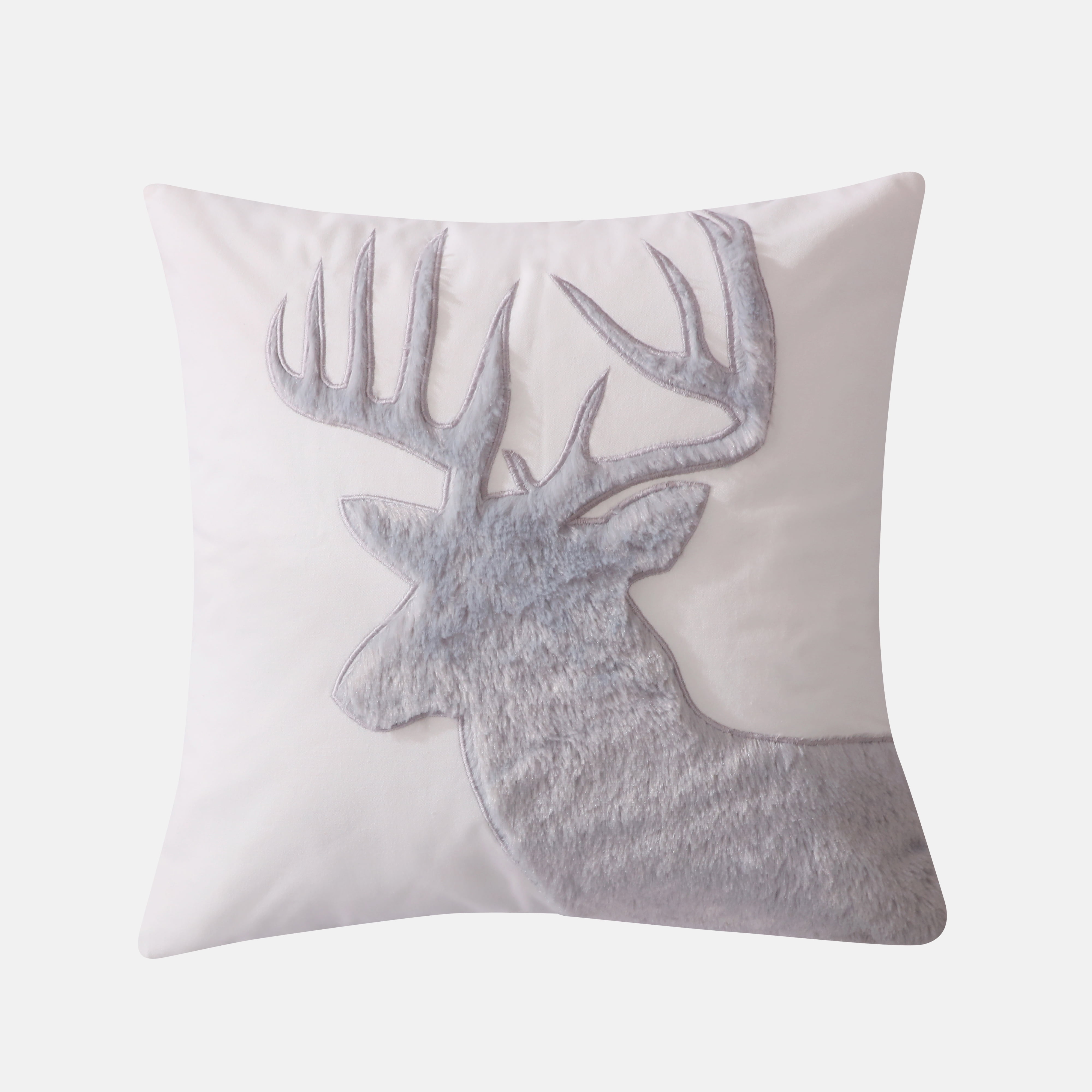 Camden Grey and White Faux Fur Moose Decorative Pillow 18x18