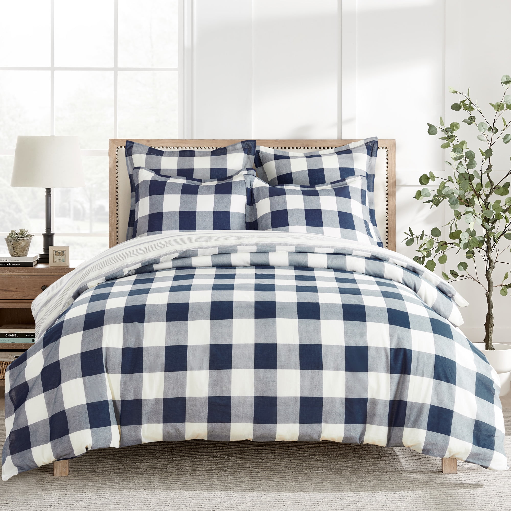 Navy and Cream Cotton Reversible King Duvet Set
