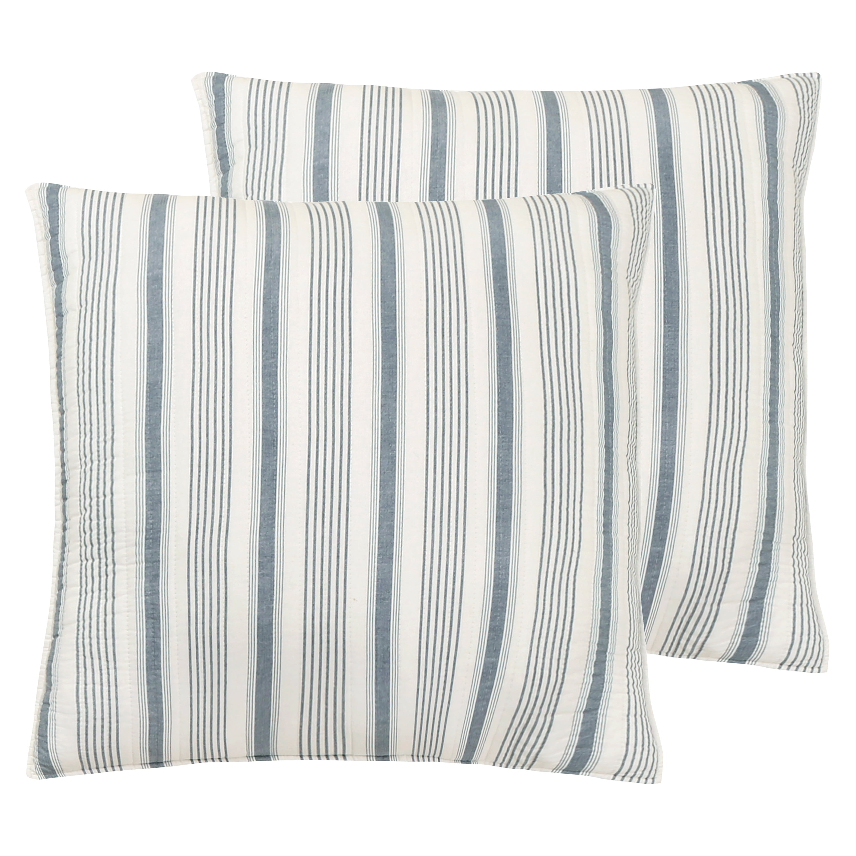 Camden Stripe Euro Sham Set in Black and Cream Cotton, 26x26