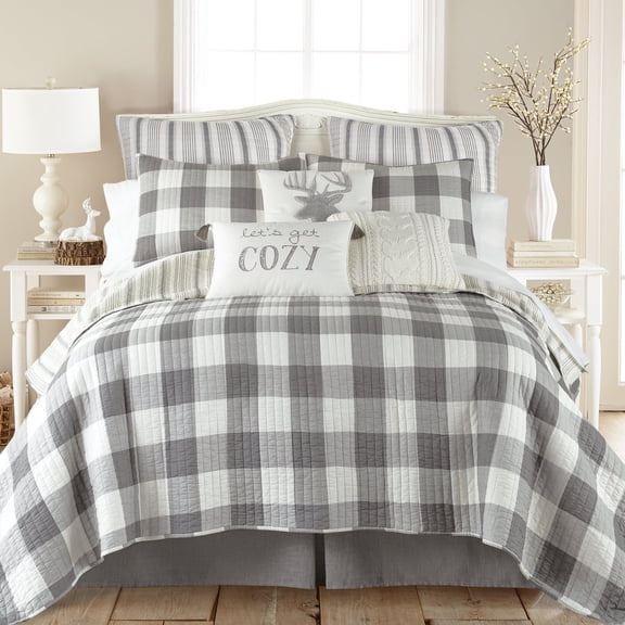 Levtex Home - Camden Grey Quilt Set -Full/Queen Quilt + Two Standard Pillow Shams - Buffalo Check in Grey and Cream - Quilt Size (88 x 92 in.) and Pillow Sham Size (26 x 20 in.)