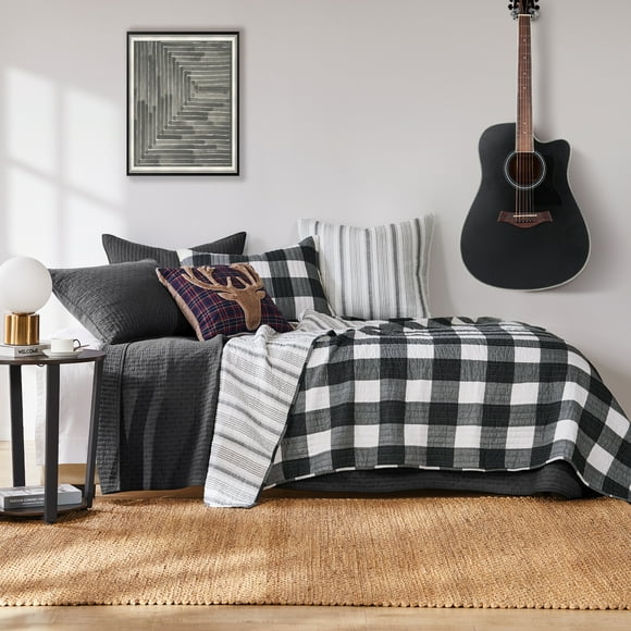 Levtex Home - Camden Quilt Set -Twin Quilt + One Standard Pillow Sham - Buffalo Check in Black and Cream - Quilt Size (68 x 86 in.) and Pillow Sham Size (26 x 20 in.) - Reversible Pattern - Cotton