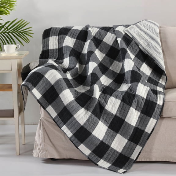 Levtex Home - Camden - Quilted Throw - (50 x 60 in.) - Buffalo Check in Grey and Cream