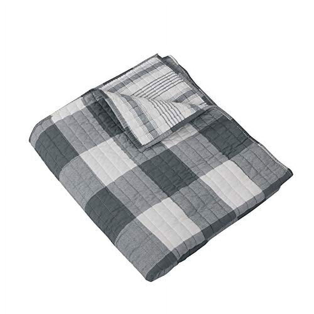 Camden Grey and Cream Reversible Cotton Quilted Throw Blanket