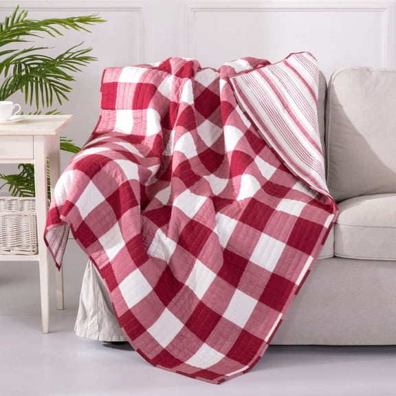 Levtex Home - Camden - Quilted Throw - (50 x 60 in.) - Buffalo Check in Red and Cream