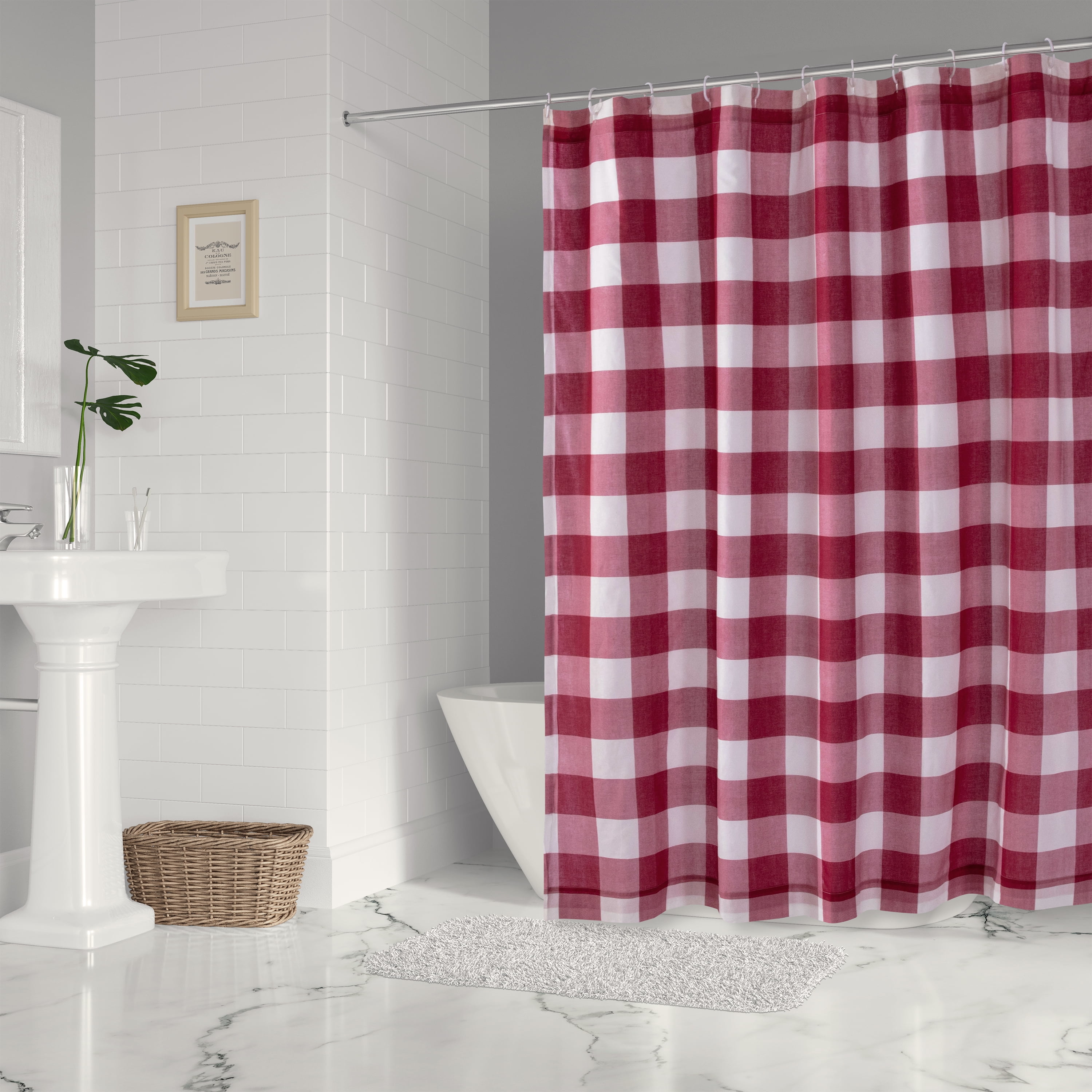 Camden Red and Cream Cotton Plaid Shower Curtain 72x72