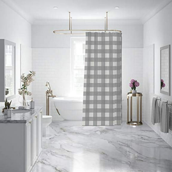 Levtex Home - Camden - Shower Curtain with Grommets - One Shower Curtain Panel 72 inch Length, 72 inch Width - Buffalo Plaid - Grey and Cream - 100% Cotton - Lined