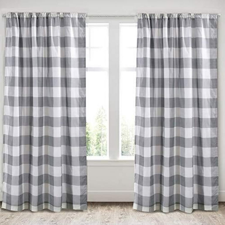 Levtex Home Camden Two Curtains 84 Inch Length With Rod Pocket Buffalo Check Black And Cream Com