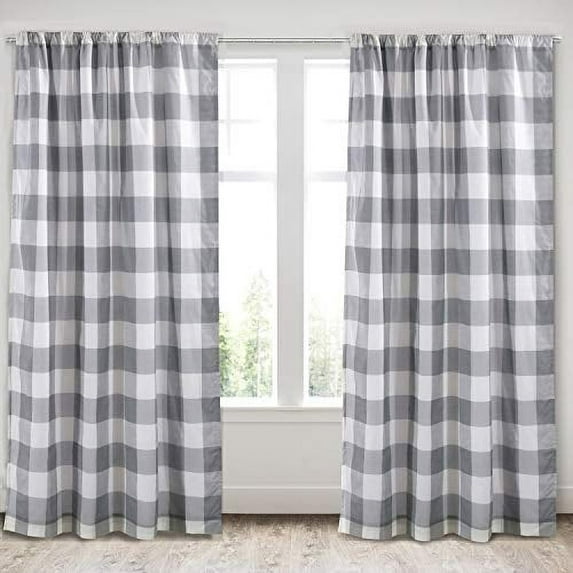 Levtex Home - Camden - Two Curtains 84 inch Length with Rod Pocket - Buffalo Check - Navy and Cream