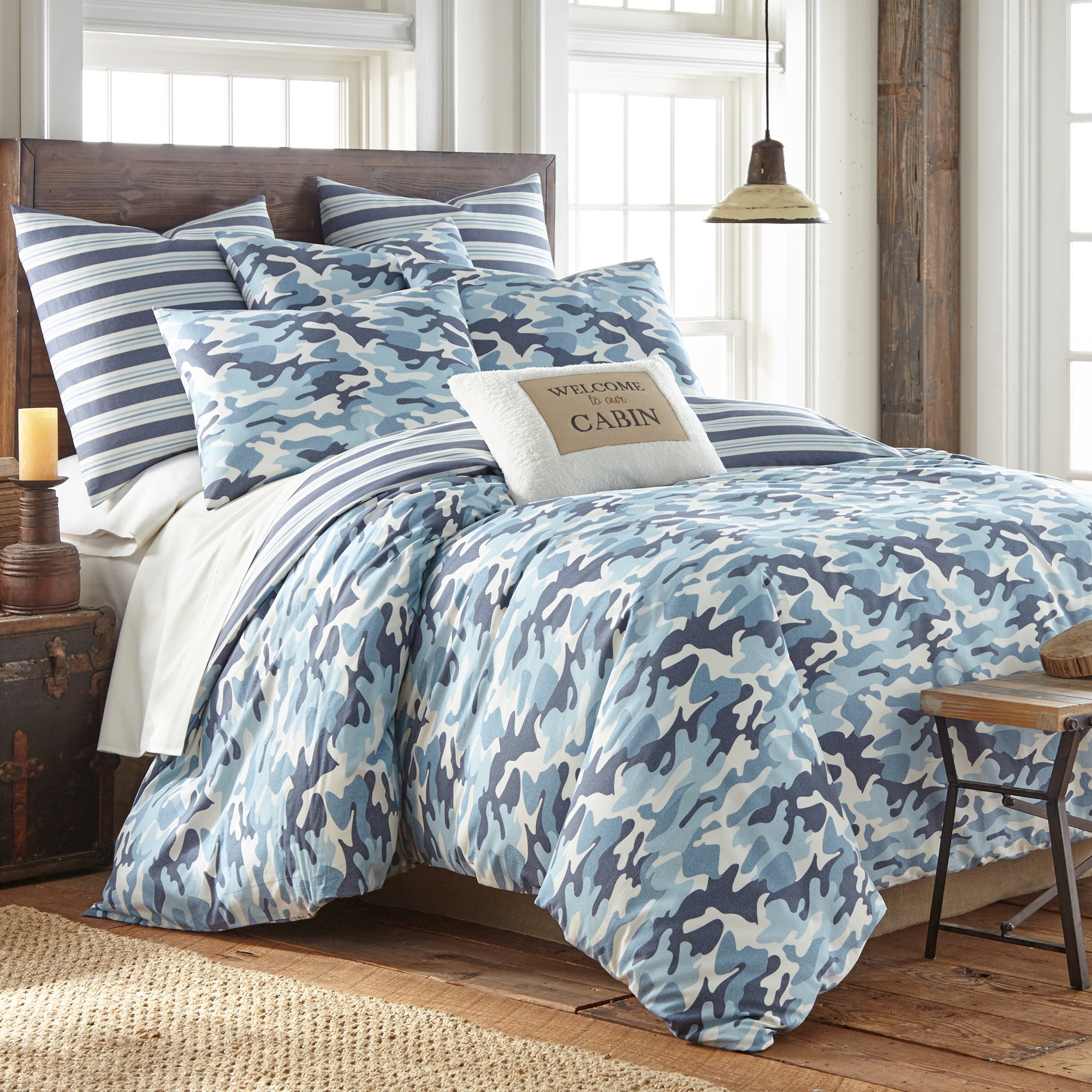 King Blue Cotton Camouflage Duvet Cover Set