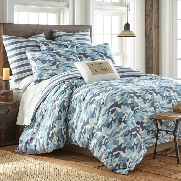 Levtex Home - Camo Blue Duvet Cover Set - King Duvet Cover Two King Pillow Cases - Blue, Navy, Grey - Duvet Cover (108 x 96in.) and Pillow Case (36 x 20in. ) - Cotton