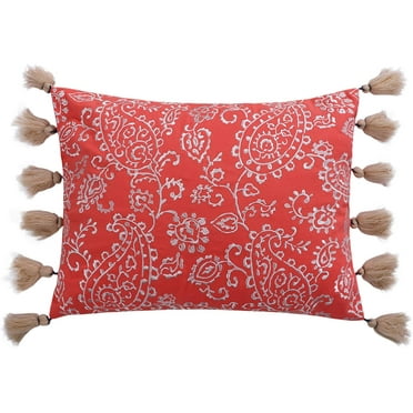 Levtex Home - Caperoad - Decorative Pillow (14 X 18in.) - Embroidered Paisley - Orange, Teal, Red and Blue