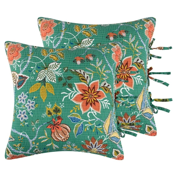 Levtex Home - Carmina - Euro Sham Set of 2 - Floral - Green Orange Blue Yellow - (26x26in.), No Insert - Reversible - Cotton