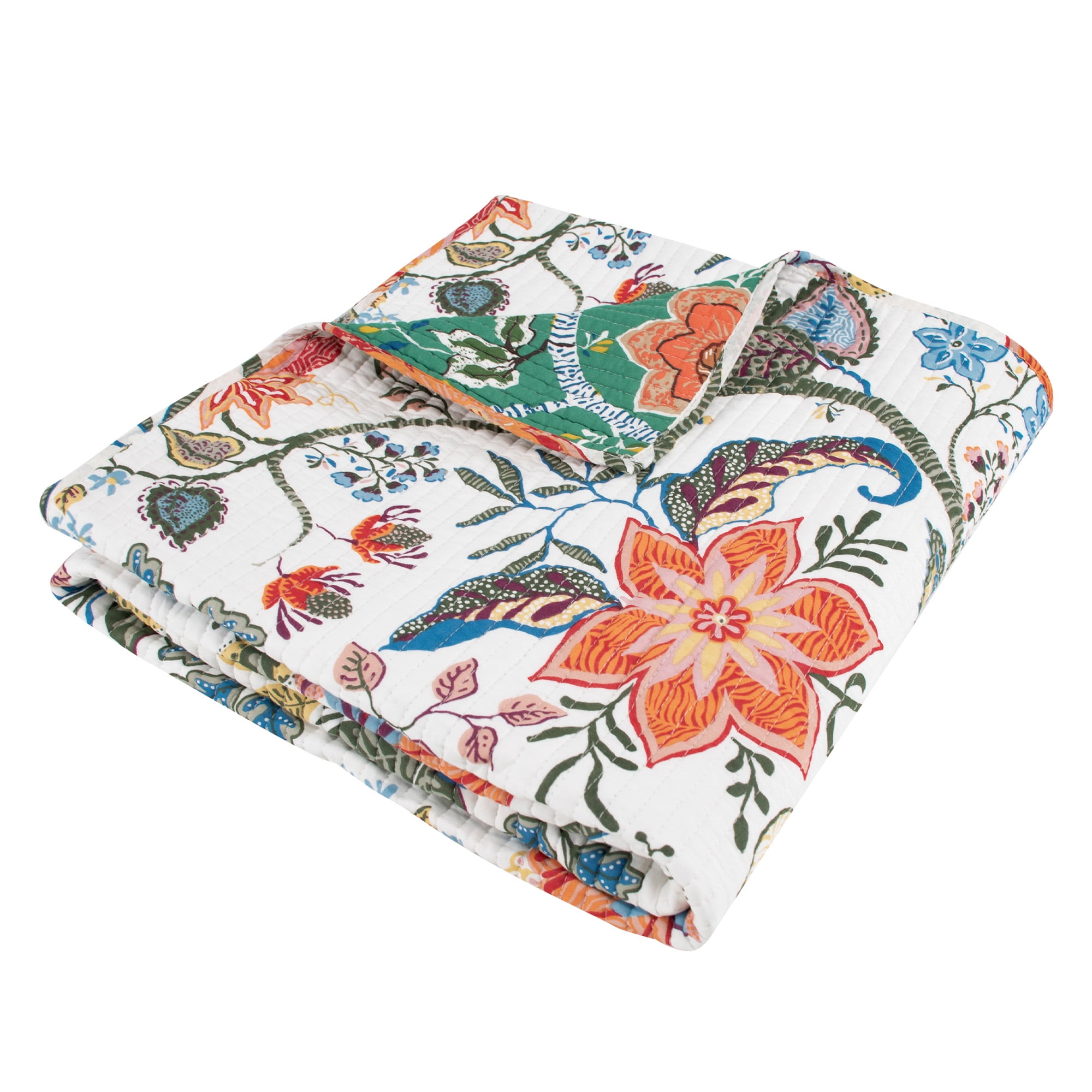 Carmina Floral Vines Reversible Cotton Throw Blanket 50x60in