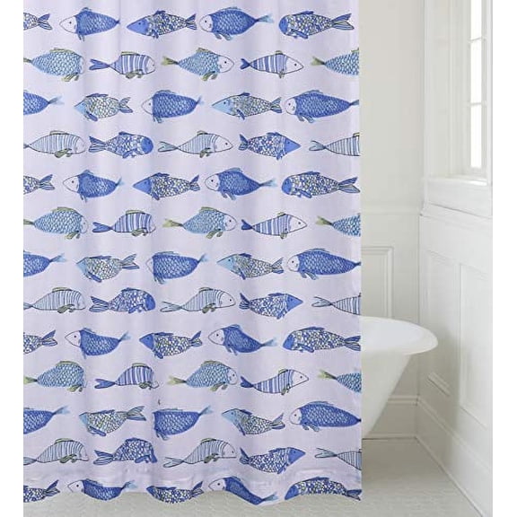Levtex Home - Catalina - Shower Curtain with Grommets - One Shower Curtain Panel 72 inch Length, 72 inch Width - Fish - Shades of Blue and Green - 100% Cotton - Lined
