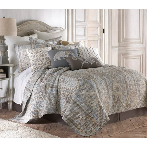 Levtex Home - Casablanca Quilt Set - Twin Quilt + One Standard Pillow Sham - Grey Taupe Cream - Quilt (68x86in.) and Pillow Shams (26x20in.) - Reversible - Cotton Fabric