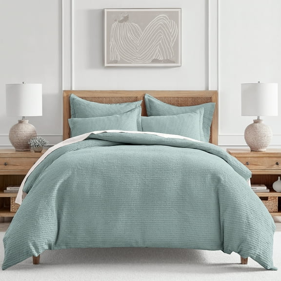 Levtex Home - Cloud Waffle Blue Haze Duvet Cover Set - Twin Duvet Cover + Two Standard Pillow Cases - Waffle Weave - Blue Haze - Duvet Cover (68 x 88in.) and Pillow Case (26 x 20in.) - Cotton