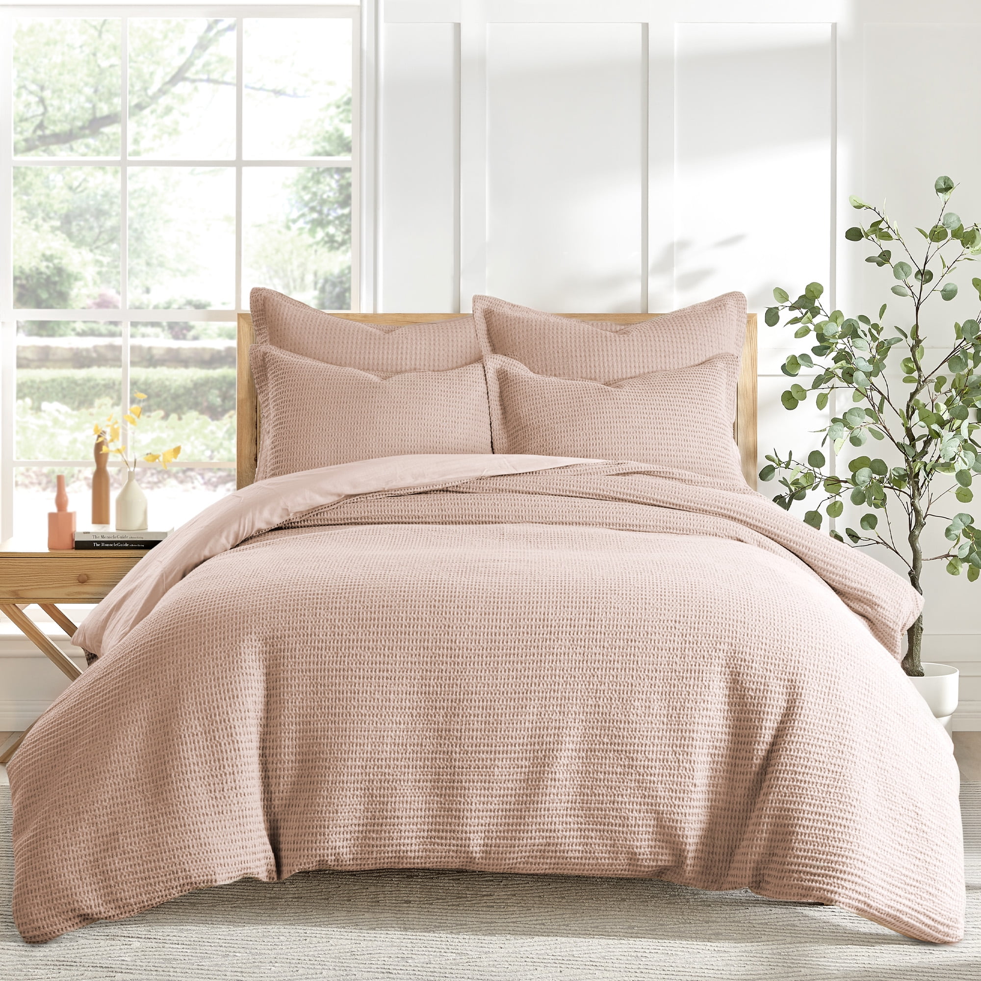 Blush Twin Cotton Waffle Comforter Set
