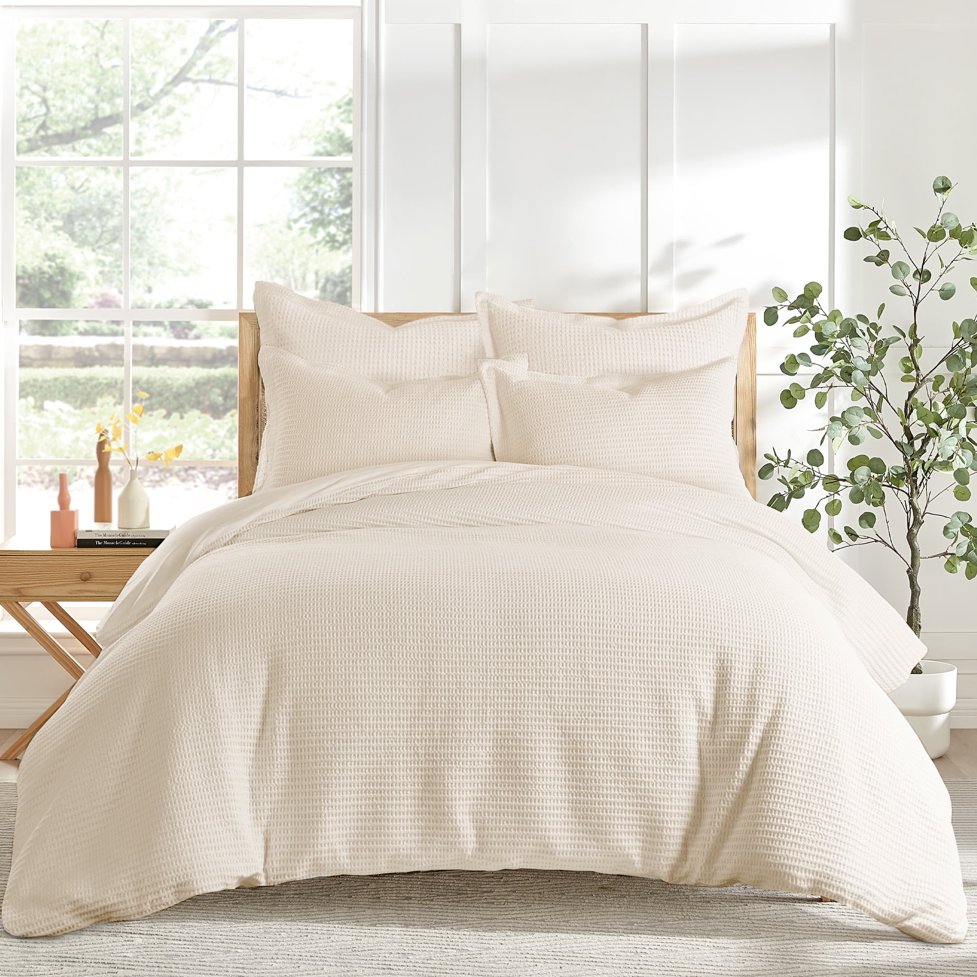 Cream Twin Organic Cotton Waffle Weave Duvet Set