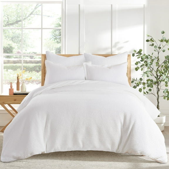 Levtex Home - Cloud Waffle Duvet Cover Set - Twin Duvet Cover + One Standard Pillow Case - Waffle Weave - Bright White - Duvet Cover (68 x 88in.) and Pillow Case (26 x 20in.) - Cotton