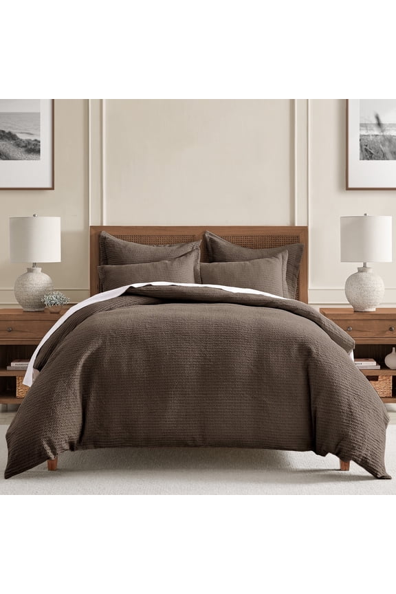 - Cloud Waffle Duvet Cover Set - Twin Duvet Cover + Two Standard Pillow Case - Waffle Weave - Cocoa - Duvet Cover (68 x 88in.) and Pillow Case (26 x 20in.) - Cotton