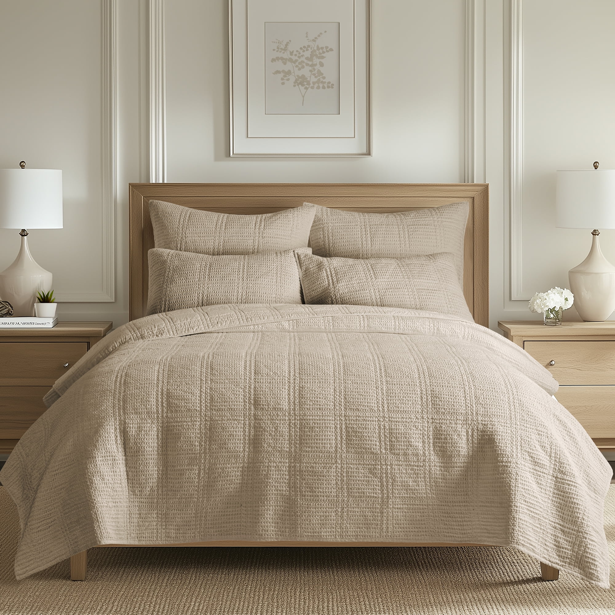 Levtex Home - Cloud Waffle Quilt Set - Twin Quilt and One Standard Sham - Waffle Textured - Taupe - Quilt (68x86in.) and Sham (20x26in.) - Reversible - Cotton