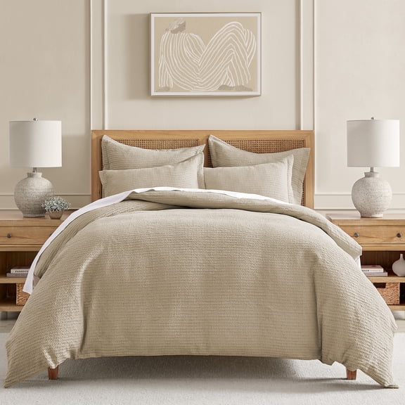 Levtex Home Cloud Waffle Twin Duvet Cover Set (68x88in) with 1 Pillow Sham (26x20in) - Solid Waffle Cotton Texture - Taupe - 100% Cotton Twin Size Duvet Cover Set - Soft, Pre-Washed