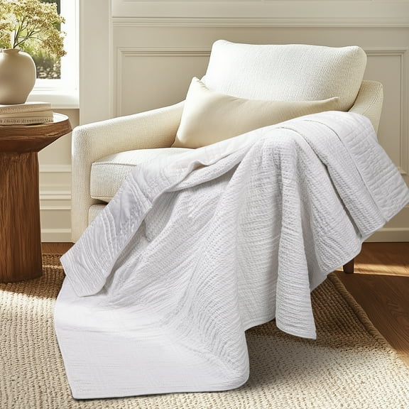 Levtex Home - Cloud Waffle - Throw - Waffle Textured - Bright White - Throw (50x60in.) - Cotton